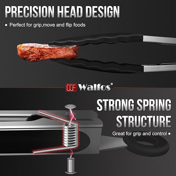 Walfos Small Silicone Tongs for Cooking- 7 inch Mini Kitchen Tongs with Silicone Tips, Great for Cooking, Turning, Serving, Food tongs Set of 3