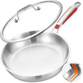 Inqibee 10 Inch Tri-Ply Stainless Steel Frying Pan with Lid,Skillet,Induction Cooking Pan,Heavy Duty and Dishwasher Safe,Detachable Handle
