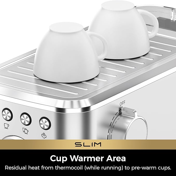CHULUX Slim Espresso Machine with Milk Frother Steam Wand, 20 Bar Professional Italian Pump Espresso Coffee Machine for Home Cappuccino & Latte Maker, Silver