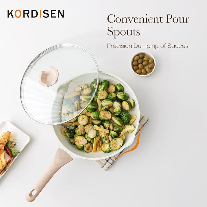 Kordisen Ceramic Nonstick Frying Pan Set with Lid 3 Piece - 9.5, 11, 12.5 Inch Non Toxic