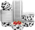 50 Pcs Mini Square Baking Cups with Lids,5oz Aluminum Foil Mini Cake Pans with Lids,Disposable Ramekins Cake Pans,150ml Dessert Cups Cupcake Pans for Wedding Birthday Party,Cowprint
