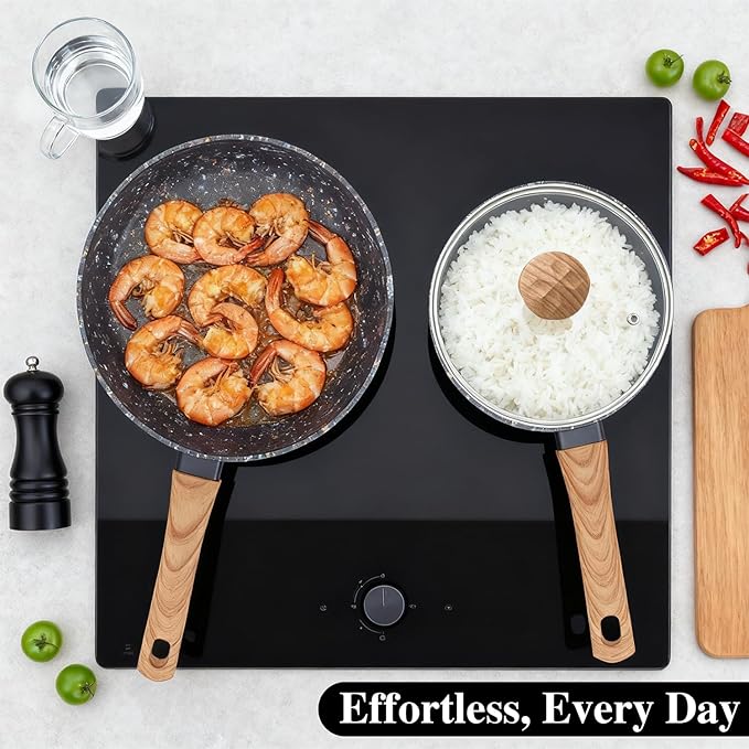 3-Piece Nonstick Cookware Set Black - PFOA Free with Lids
