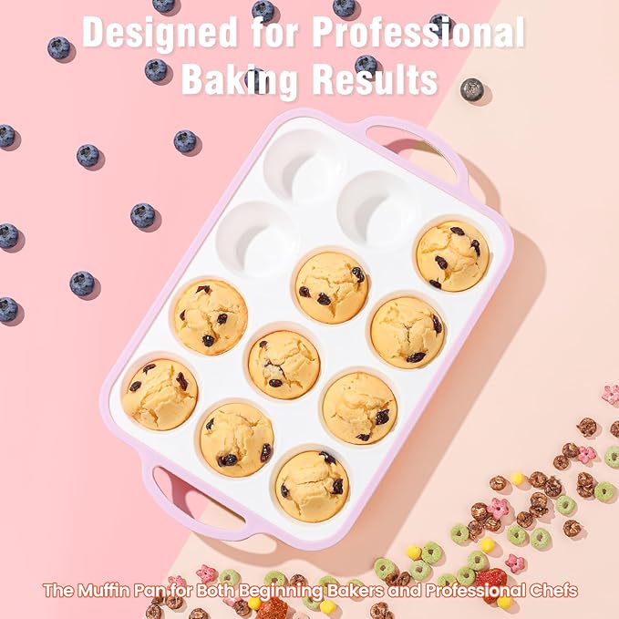 Silicone Muffin Pans for Baking 2 Pack, 2.6 Inch with Metal Reinforced Frame, Regular Size Nonstick Silicone Cupcake Pan for Baking Homemade Muffins, Cupcakes, Dishwasher Safe BPA Free-Pink