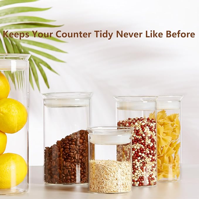 ZENS 15oz Glass Food Storage Jars Set of 3, Clear Glass Canisters with Airtight Lids, Small Container Spice Jars for Kitchen Herbs, Sugar, Blooming Tea, Candy
