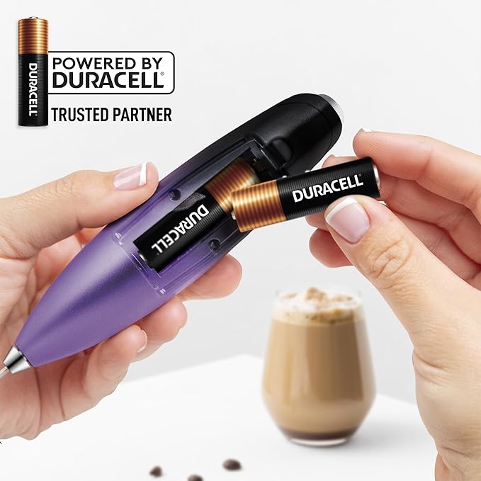 Zulay Kitchen Patented Tornado Triple Whisk Milk Frother with 4 Duracell Batteries – Handheld Foam Maker for Coffee, Lattes, Matcha & Hot Chocolate – Rich, Creamy Froth in Seconds