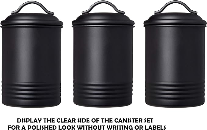 Kitchen Canister Set of 3 Sugar Coffee Tea with lids Food Storage, Black