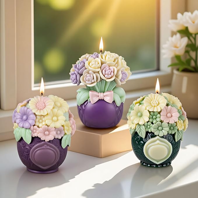 Bulk Flower Bottle Tulip Rose Cylinder Molds Silicone Wave Spiral Candle Mold - Silicone Resin Casting Molds for Candle & Resin & Soap Craft Supplies
