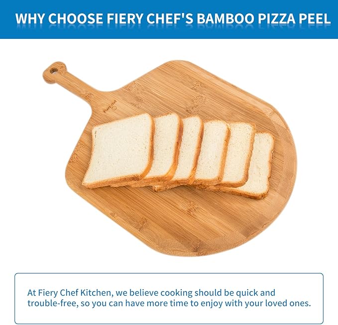 16' Bamboo Pizza Peel - Lightweight Smooth Wooden Paddle and Pizza Cutting Board with 8 Slice Grooves, Outdoor Oven Accessories, 23.6 x 16 Inch