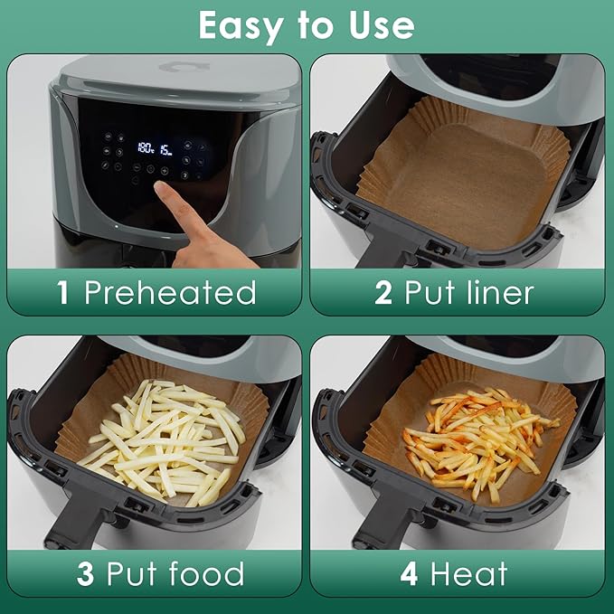 Small Air Fryer Liners Disposable, 2 QT Parchment Paper for COSORI 2.1 Qt Air Fryer, 125PCS 4.7 Inch Square Baking Paper Sheets for Mini Airfryer Basket