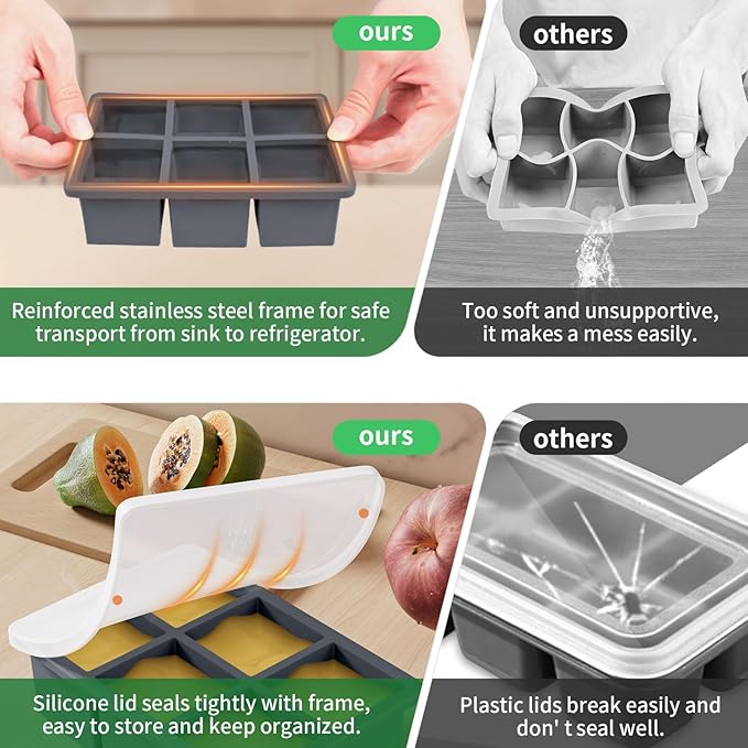 Large Ice Cube Tray for Whiskey: FDDBI Silicone Ice Cube Trays with Lid - 2Pack Big Square Old Fashioned Ice Cube Maker for Cocktail - 2inch Huge Cubed Ice Trays for Whisky