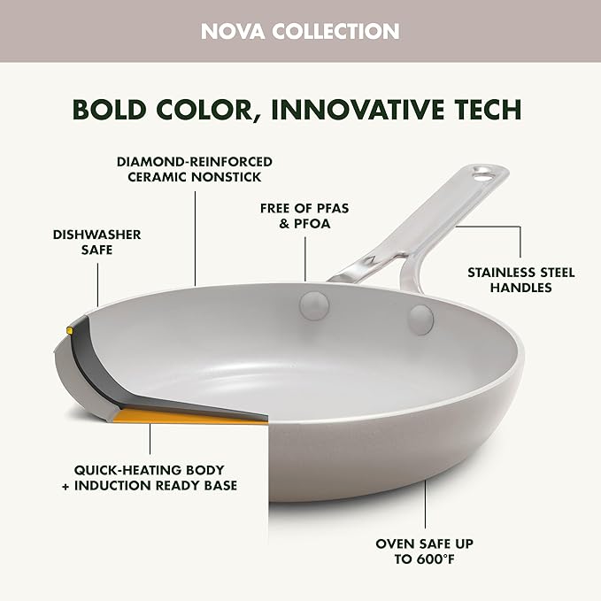 GreenPan Nova 10-Piece Cookware Pots & Pans Set, Oprah’s Favorite Things 2024, PFAS-Free Ceramic Nonstick, Fry, Sauté, Stockpot, Utensils, Lids, Induction Suitable, Dishwasher & Oven Safe, Clay