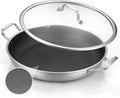 DELARLO 14" Tri-Ply Stainless Steel Paella Pan with Lid