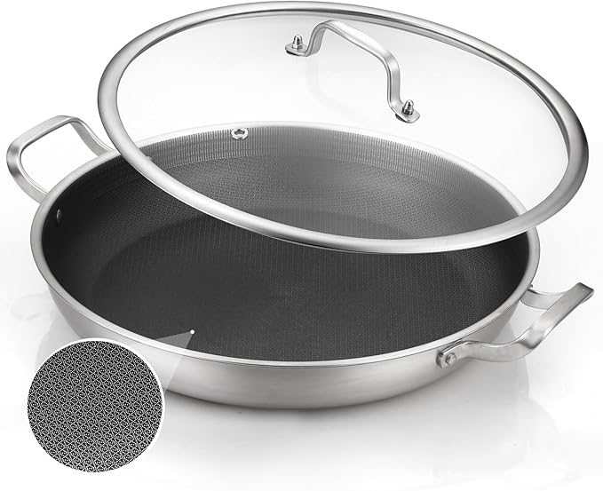 DELARLO 12" Tri-Ply Stainless Steel Nonstick Skillet with Lid