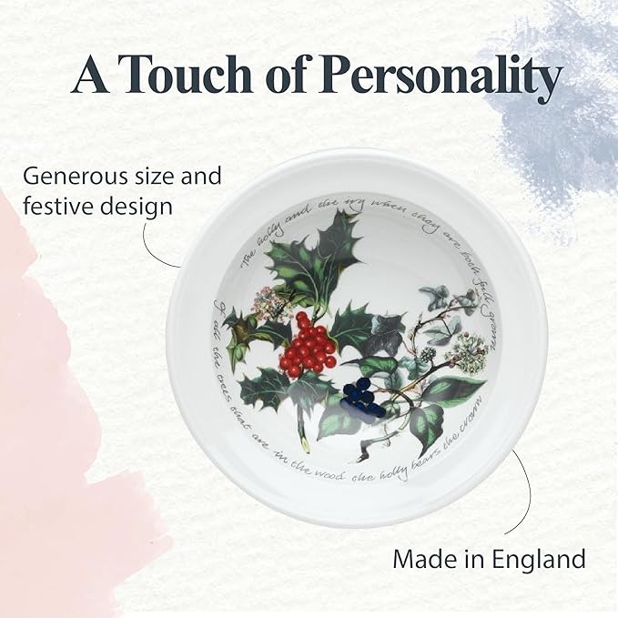 Portmeirion Holly and Ivy 7.25" Bread & Butter Plate (Set of 4) - Earthenware Side Plates, Holly Design - Festive Christmas Tableware - Microwave, Oven, Freezer, Dishwasher Safe - Holiday Dishware