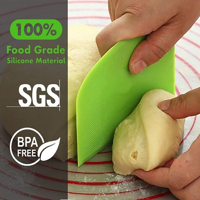 SURDOCA Dough Scraper Bench Scraper - 3P 5.9x4.3" Plastic Flexible Bowl Scraper, Sharp Edge & Angles Cake Scraper. Non-Slip Bakeware Decorating Tools Sculpting & Modeling Tools - Green+Pink+Yellow