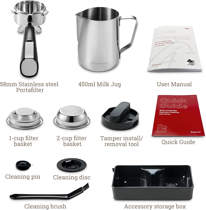 Auto Distribute & Tamp Espresso Machine with Grinder, Barista Coffee Machine with Cold Brew, Milk Frother for Latte, Cappuccino Machine for Home, Easy 2-Step Espresso Brewing for Beginner