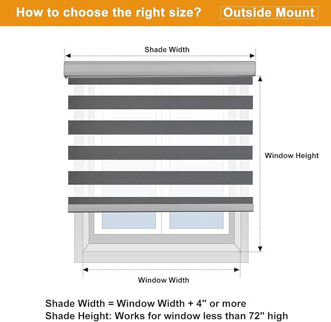 Persilux Cordless Zebra Blinds for Windows Free-Stop Window Blinds (35" W X 47" H, Grey) Dual Layer Light Control for Day and Night, Light Filtering Sheer Shades for Home, Easy to Install
