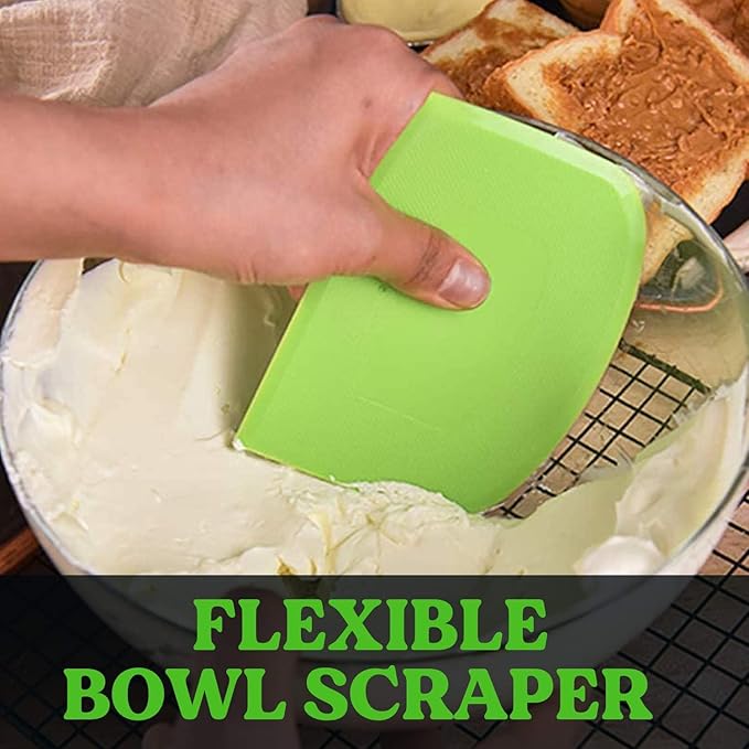 SURDOCA Dough Scraper Bench Scraper - 3P 5.9x4.3" Plastic Flexible Bowl Scraper, Sharp Edge & Angles Cake Scraper. Non-Slip Bakeware Decorating Tools Sculpting & Modeling Tools - Blue+Green+Blue