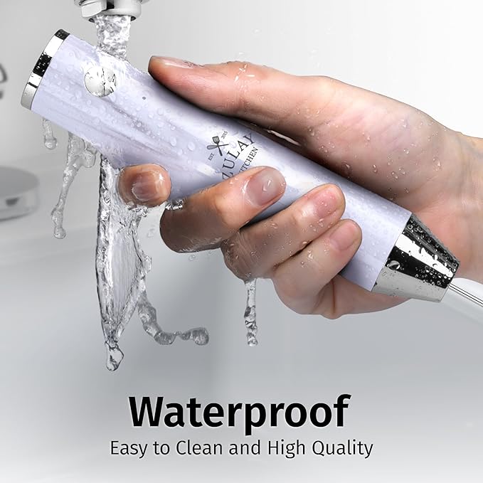 Zulay Kitchen Lux Rechargeable Milk Frother Handheld - Powerful 2-Speed Motor, Fully Waterproof, 2000mAh Battery - Drink Mixer For Latte, Cappuccino, Matcha, Protein Powder - White Marble