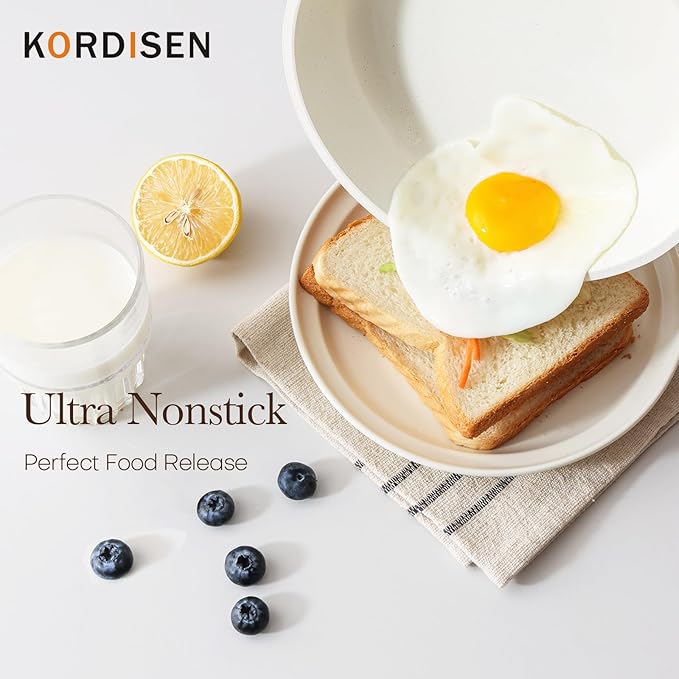 Kordisen Ceramic Nonstick Frying Pan Set with Lid 3 Piece - 9.5, 11, 12.5 Inch Non Toxic