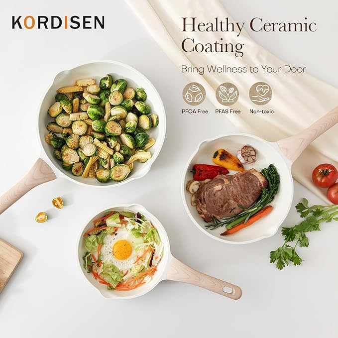 Kordisen Ceramic Nonstick Frying Pan Set with Lid 3 Piece - 9.5, 11, 12.5 Inch Non Toxic