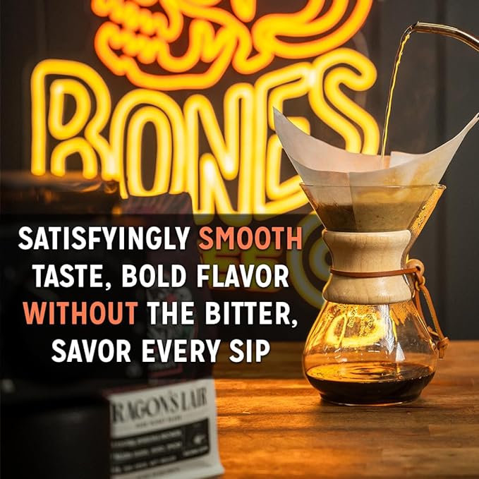 Bones Coffee Company S'morey Time, S'mores and Graham Crackers Flavored Coffee, Medium Roast Low Acid Arabica Beans Compatible with Auto drip and French Press Coffee Maker, 12 Oz Ground