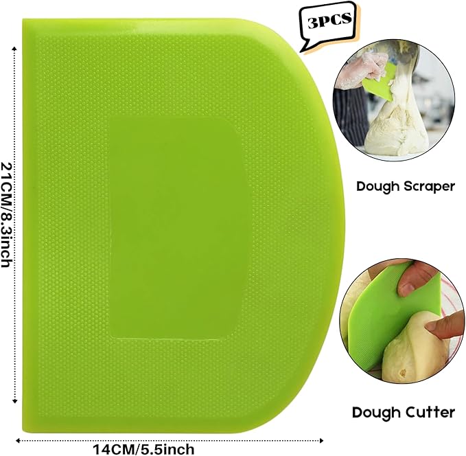SURDOCA Dough Scraper Bench Scraper - 3P 8.3x5.5" Plastic Flexible Bowl Scraper, Sharp Edge & Angles Cake Scraper. Non-Slip Bakeware Decorating Tools Sculpting & Modeling Tools - Pure White