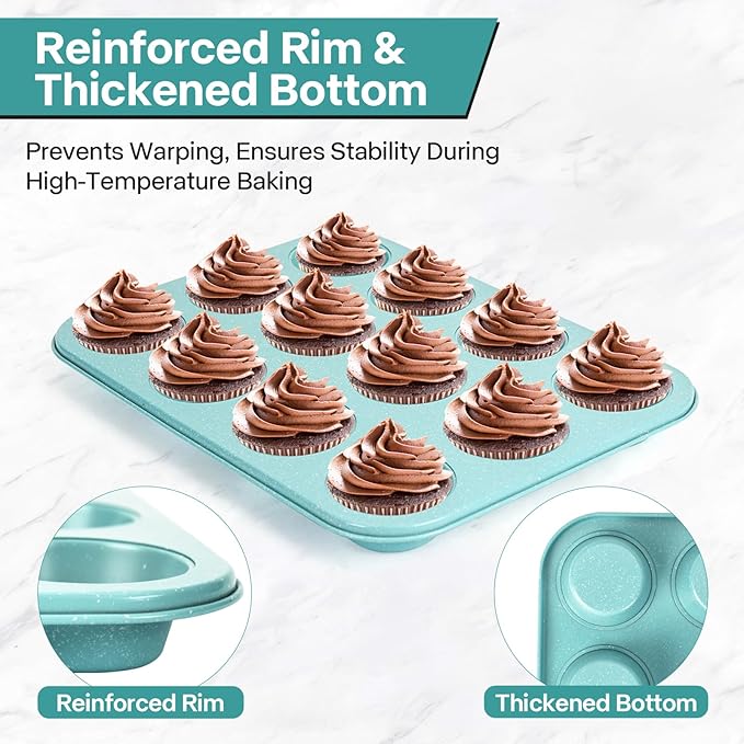 2-Pack Blue 12-Cup Non-Stick Muffin Pan | Healthy Baking | Easy Cleaning Muffin Tin | Durable & Versatile Muffin Cup | Perfect for Mini Cupcakes (Blue)