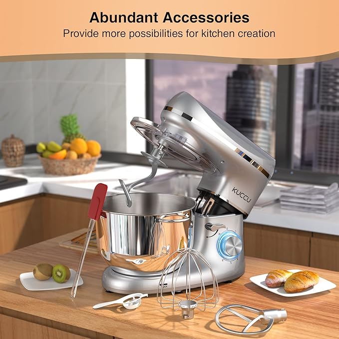 Stand Mixer, 6.5 Qt 660W, 6-Speed Tilt-Head Food Dough Mixer, Kitchen Electric Mixer with Stainless Steel Bowl,Dough Hook,Whisk, Beater, Egg white separator (6.5-QT, Silver)