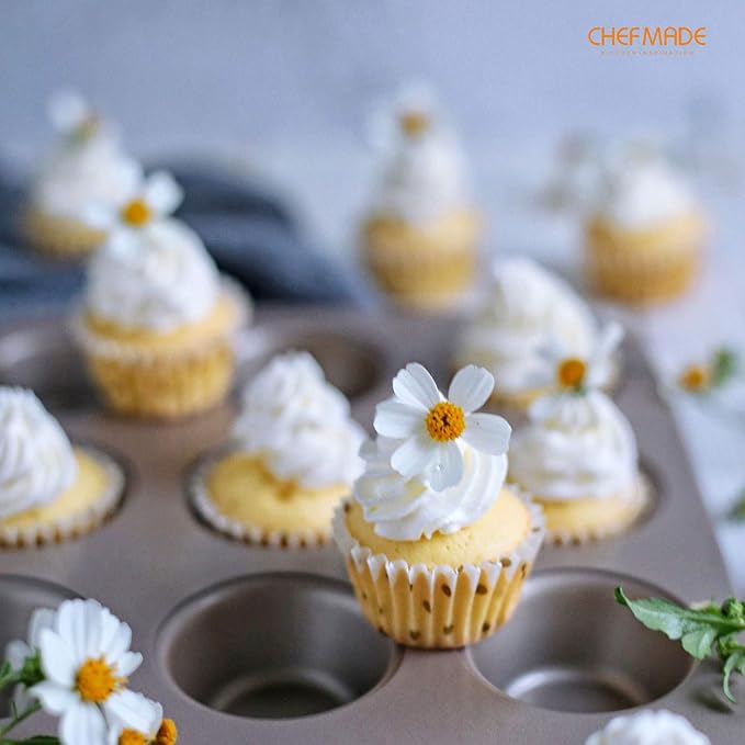 CHEFMADE Mini Muffin Pan, 12-Cavity Non-Stick Mini Cupcake Pan Bakeware for Oven Baking (Champagne Gold)