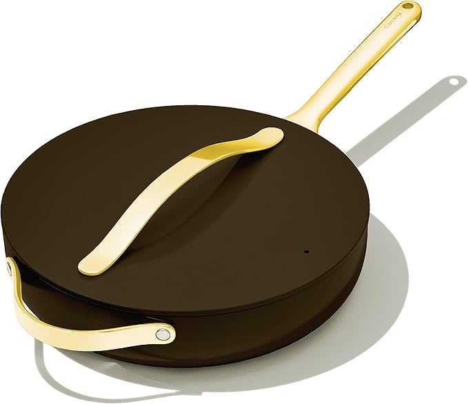 Caraway Nonstick Ceramic Sauté Pan with Lid (4.5 qt, 11.8") - Non Toxic, PTFE & PFOA Free - Oven Safe & Compatible with All Stovetops (Gas, Electric & Induction) - Black