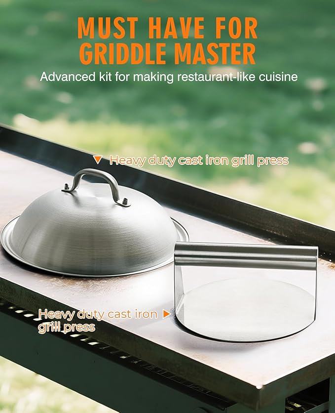 homenote Griddle Accessories for Blackstone, Commercial Grade 12 Inch Heavy Duty Melting Dome with Round Stainless Steel Smash Burger Press Perfect for Flat Top Hibachi Grill Outdoor Indoor