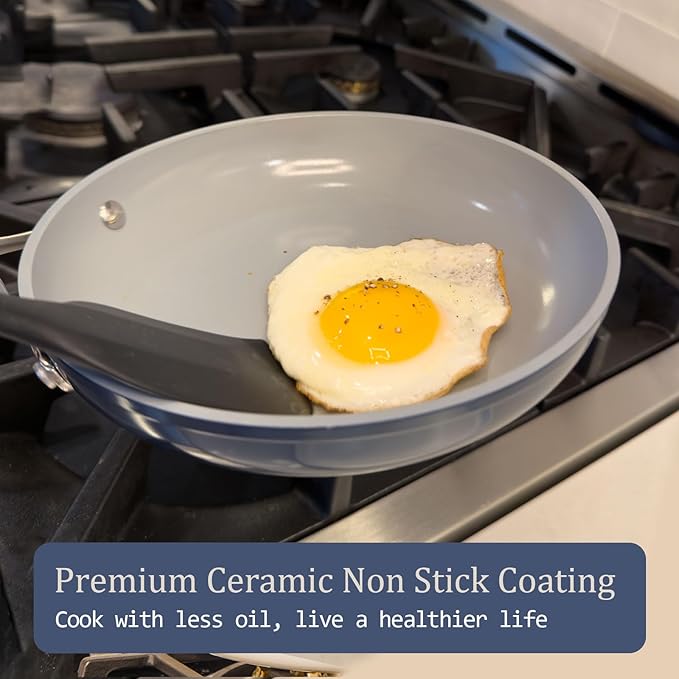 Nonstick Ceramic Frying Pan 8" for All Stovetops, PTFE/PFOA/PFAS Free, Even Heat Distribution Oven Safe up to 500°F, Healthy Non Toxic Skillet w/ Ergonomic Stainless Steel Handle, Caribbean Blue