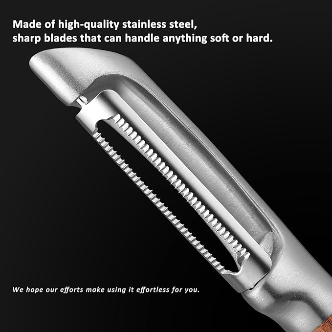 Serrated Blade Premium I Type 304 Stainless Steel Multifunctional Kitchen Peeler Real Wood Handle Ultra Sharp Blade Vegetable Potato Apple(Boluoge)