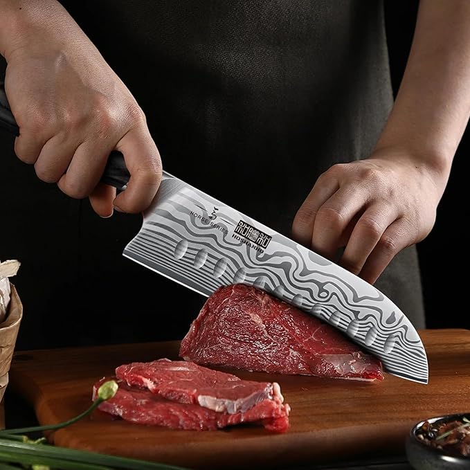 HOSHANHO 7 Inch Santoku Knife, Ultra Sharp Japanese High Carbon Powder Steel Kitchen Knife, Professional Chefs Knife with Ergonomic Handle