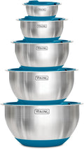 VIKING Mixing Bowls Set 10 Piece - Stainless Steel with Non-Slip Silicone Base Blue