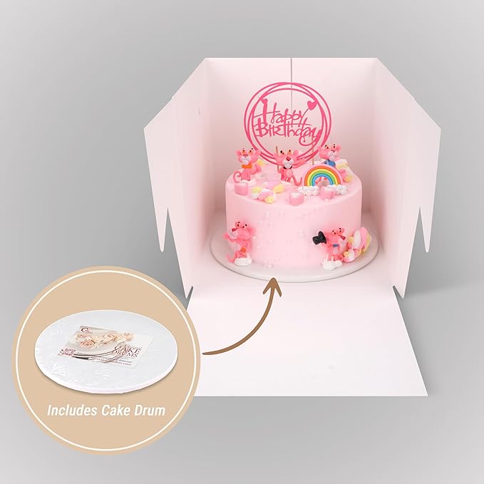 Cakebon Cake Boxes with Boards - 12 Inch Round Cake Drum Gold (1-pack) - Box With Window for Birthdays, Weddings and Parties
