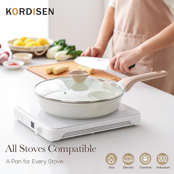 Kordisen Ceramic Nonstick Frying Pan Set with Lid 3 Piece - 9.5, 11, 12.5 Inch Non Toxic