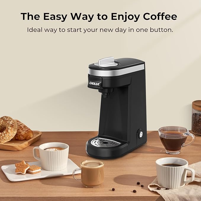 CHULUX Single Serve Coffee Maker for K Capsule and Ground Coffee, Single Cup Coffee Machine, Black