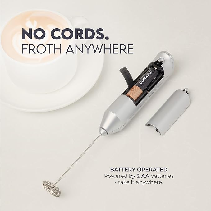 Zulay Kitchen FrothMate Powerful Milk Frother Portable & Compact Handheld Foam Maker Lattes, Cappuccinos