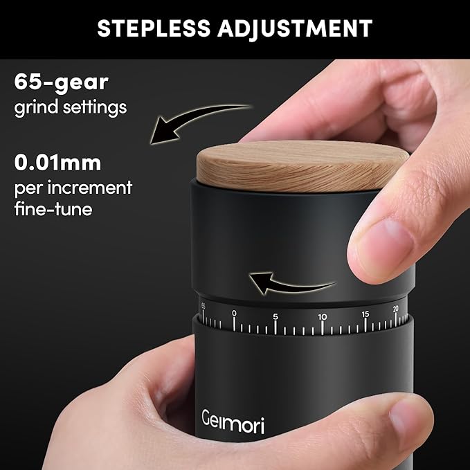 Burr Coffee Grinder,Wirsh Portable Electric Coffee Grinder Geimori T38 Plus with 38mm 6-Core Conical Burr,Stepless Grind Settings from Fine to Coarse for Espresso,Drip,French Press,Home&Travel Use