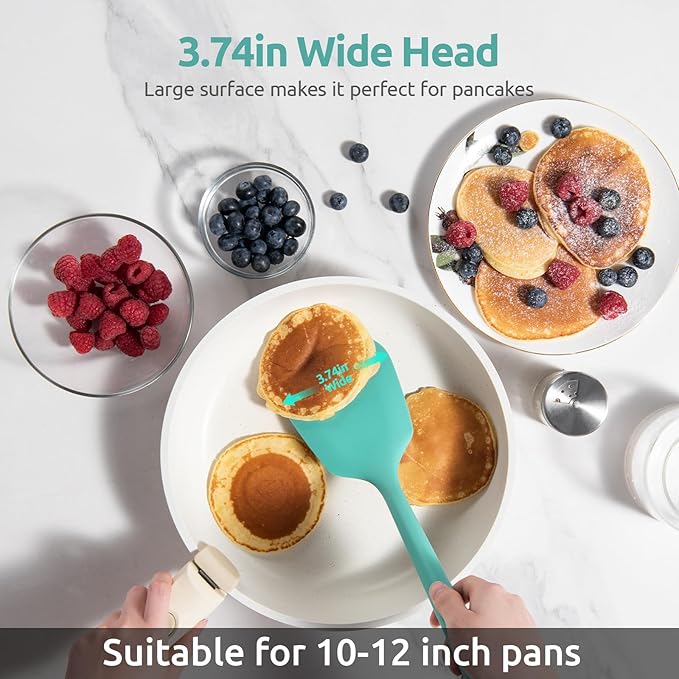 13.6" Solid Silicone Turner: U-Taste 600ºF Heat Resistant Kitchen Spatula Flipper, Food Grade Flexible Wide Seamless Rubber Cooking Utensil for Egg, Pancake, Burger in Nonstick Cookware (Aqua Sky)