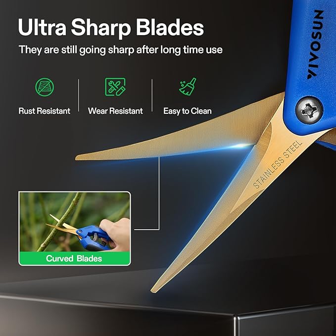 VIVOSUN 2-Pack Curved Gardening Scissors 6.5 Inch Hand Pruner Shear with Titanium Coated Precision Blades (Curved Blades)