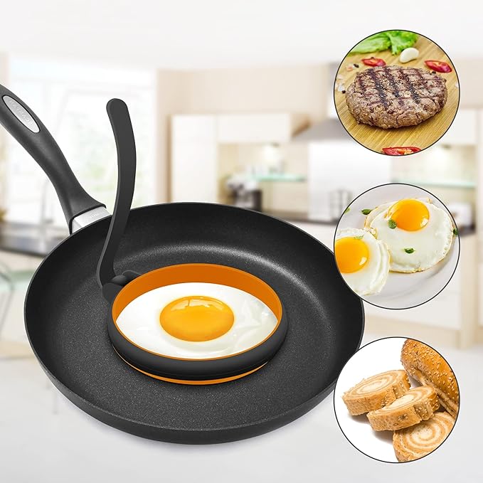 Silicone Egg Rings For Egg Mcmuffins Maker, Silicon Egg Shaper Egg Form for Pancake Patties & English Muffin, Foldable Round Crumpet Ring Mold, Non Stick Egg Circles
