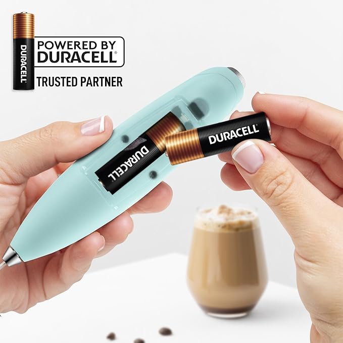 Zulay Kitchen Tornado Whisk Milk Frother with 4 AA Duracell Batteries - Triple Whisk for More Power - Handheld Coffee Frother with Stand - Drink Mixer for Lattes, Matcha & Protein Shakes