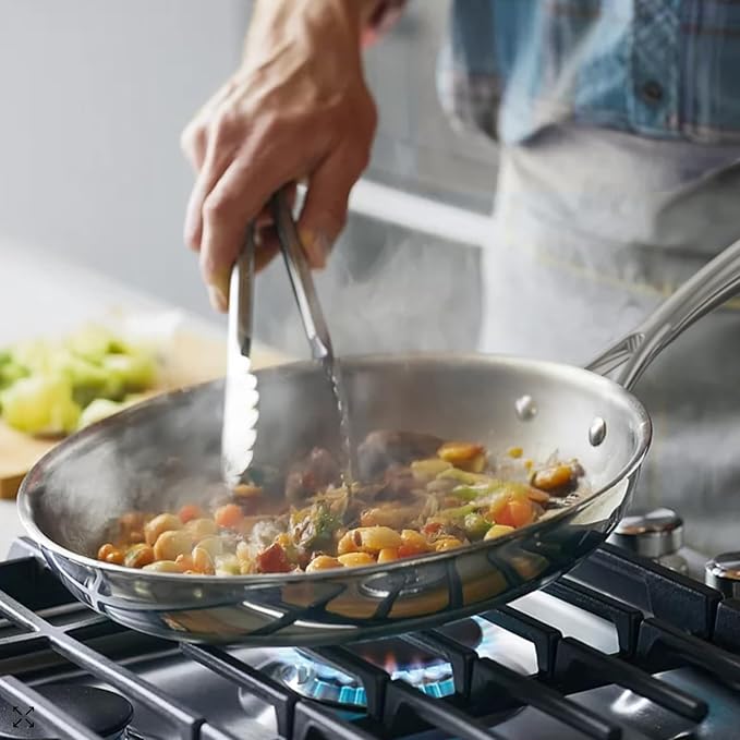 9.5 Inch Stainless Steel Frying Pan, 5-Ply Stainless Steel Skillet, Dishwasher and Oven Safe, Induction Pan, Even Heat Distribution