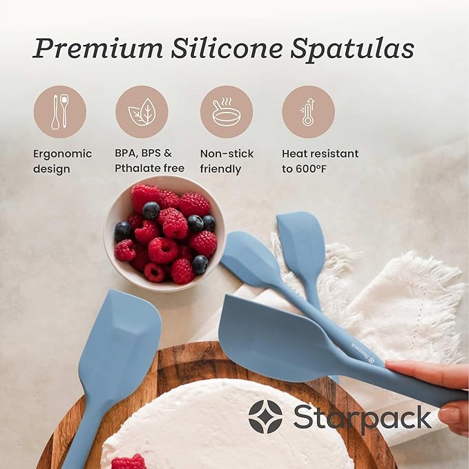 StarPack 'Scrape & Stir' Silicone Spatula Set (4 Pcs) - Heat Resistant Spatula Set 600°F - Food Grade Kitchen Spatulas - Nonstick Silicone Baking & Cooking Spatulas - Rubber Turner Set for Kitchen Use