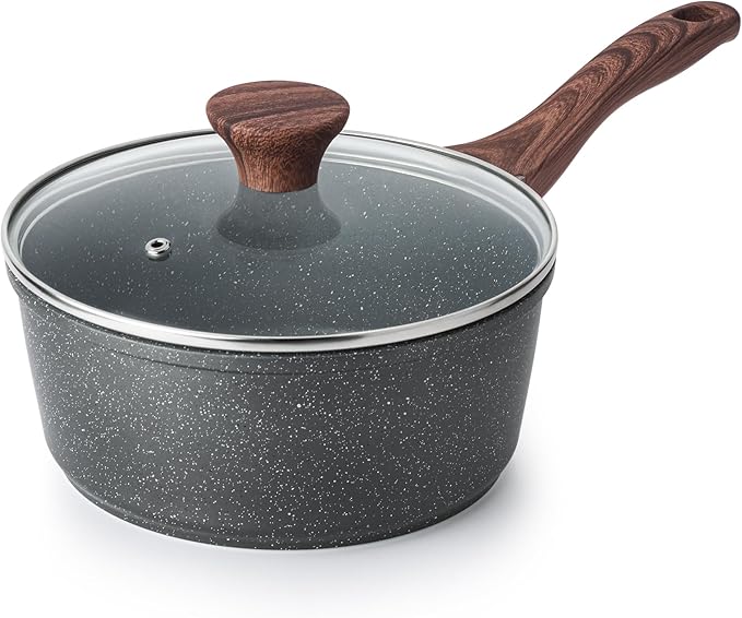 SENSARTE Nonstick Saucepan with Lid 2.5 Quarts - Swiss Granite Coating Medium Pot