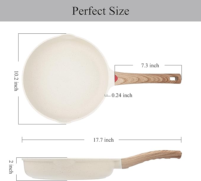 Vinchef Nonstick Frying Pan Anti Scratch,9.5 Inch Skillet Cast Aluminum Cookware, Induction Compatible White