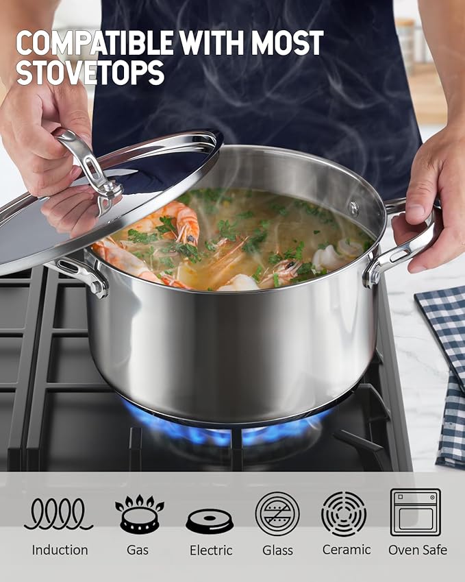 Cooks Standard 18/10 Stainless Steel Stockpot 6-Quart, Classic Deep Cooking Pot Canning Cookware Dutch Oven Casserole with Stainless Steel Lid, Silver